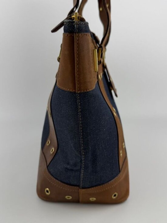 Dior Tote Brown Navy Denim Leather Vintage - Picture 6 of 16